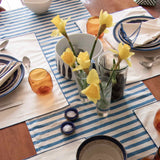 Dækkeservietter - Bomuldspercal cremefarvet med Blå kant