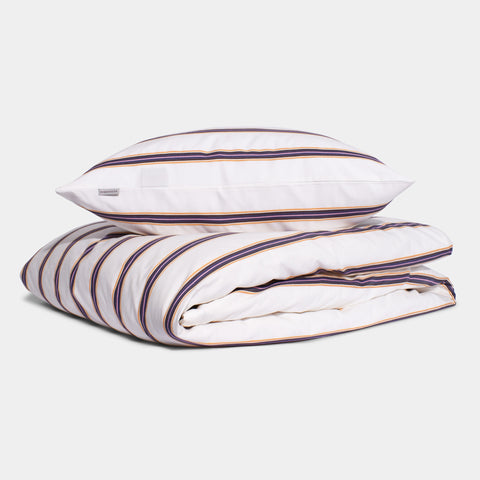 Bomuldspercale sengesæt - Cream dobby stripe