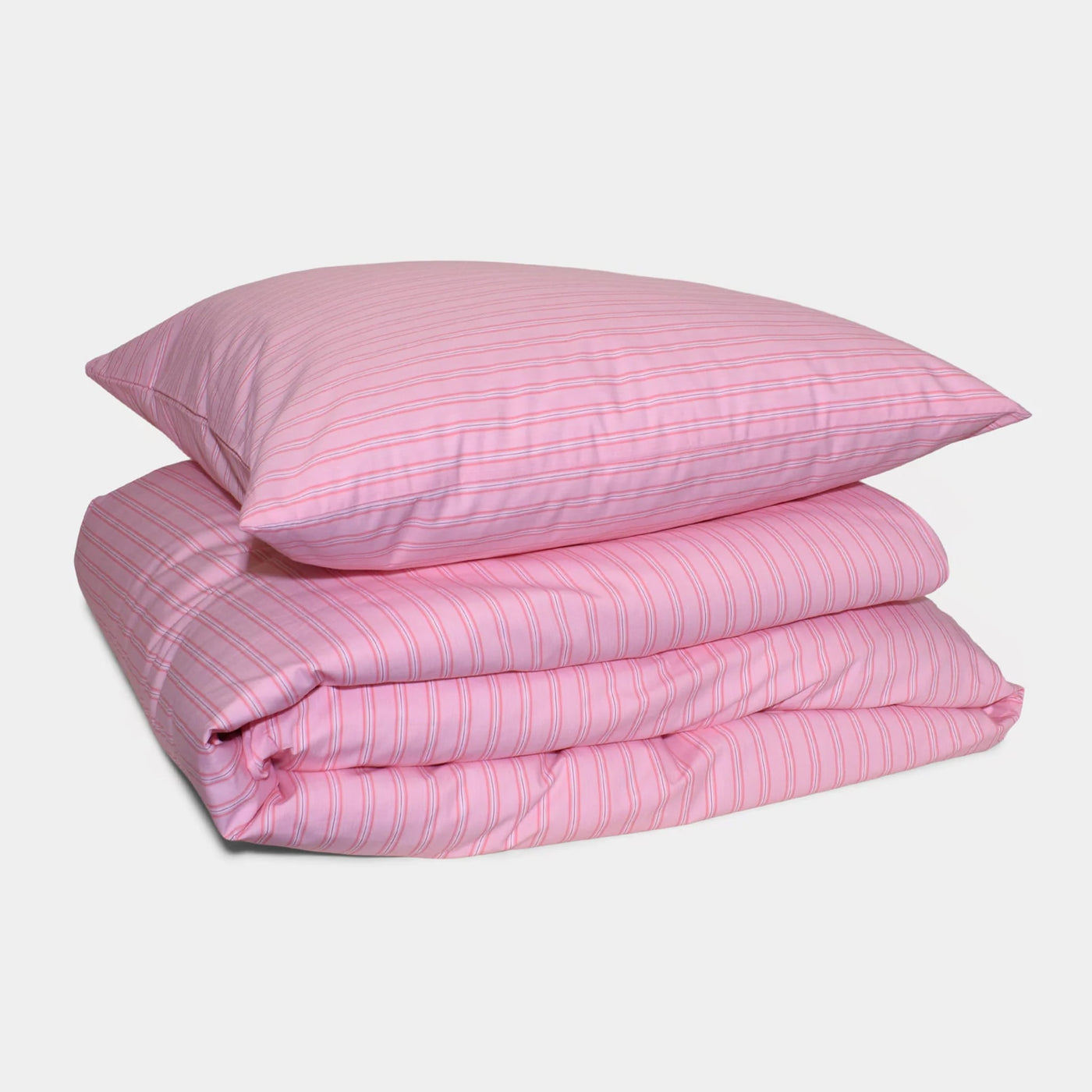 BOMULDSPERCALE Stribet sengetøj Pink shirt stripe