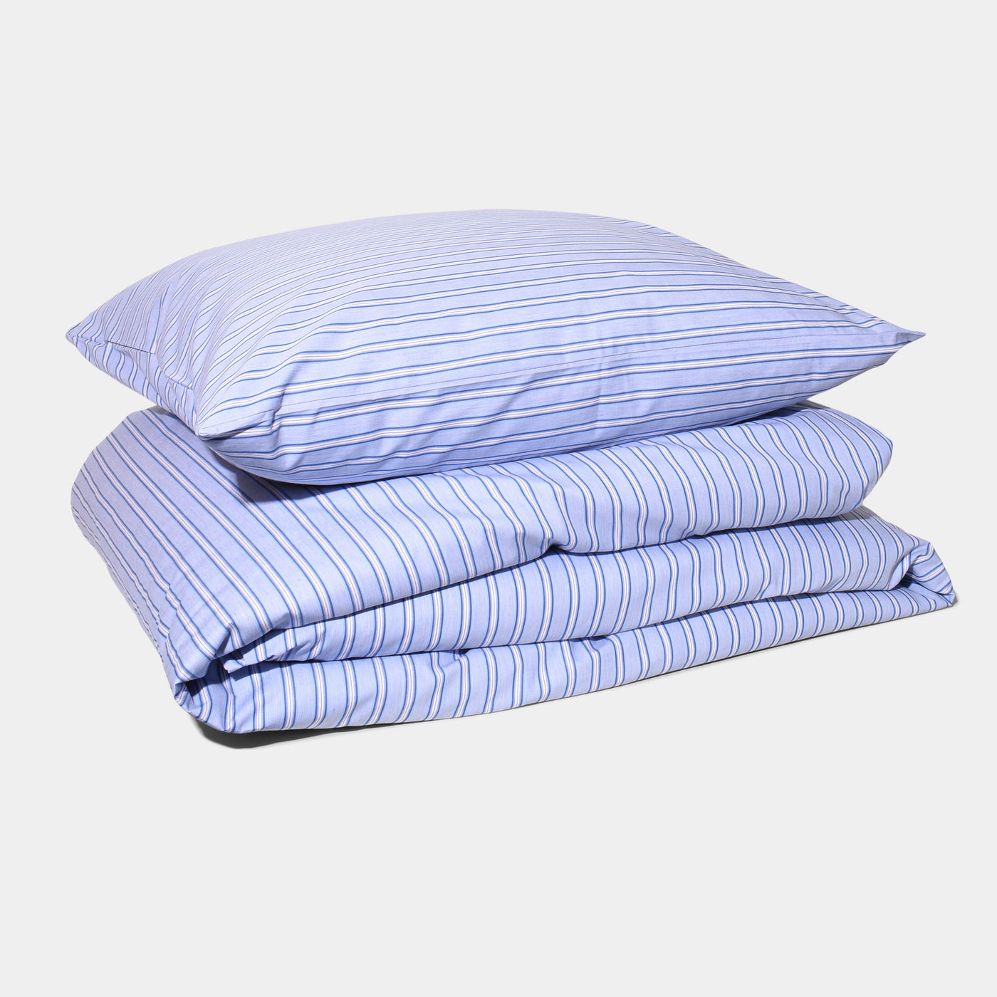 BOMULDSPERCALE Stribet sengetøj Blue shirt stripe