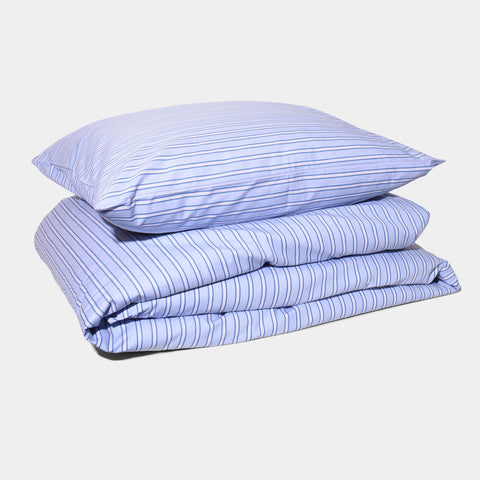 Bomuldspercale sengesæt - Blue shirt stripe