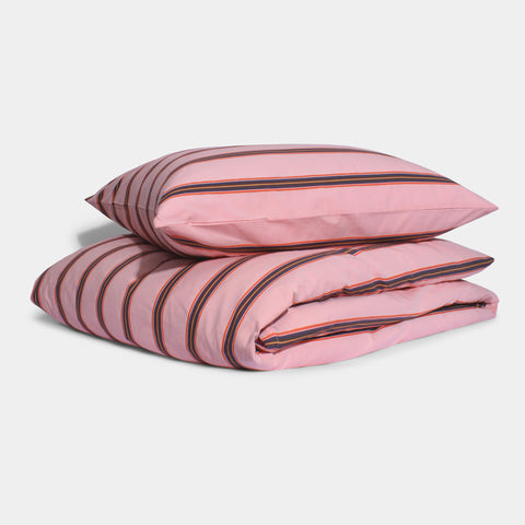 Bomuldspercale sengesæt - Pink dobby stripe