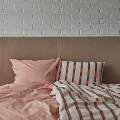 BOMULDSPERCALE Stribet sengetøj Pink dobby stripe
