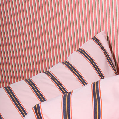 BOMULDSPERCALE Stribet sengetøj Pink dobby stripe