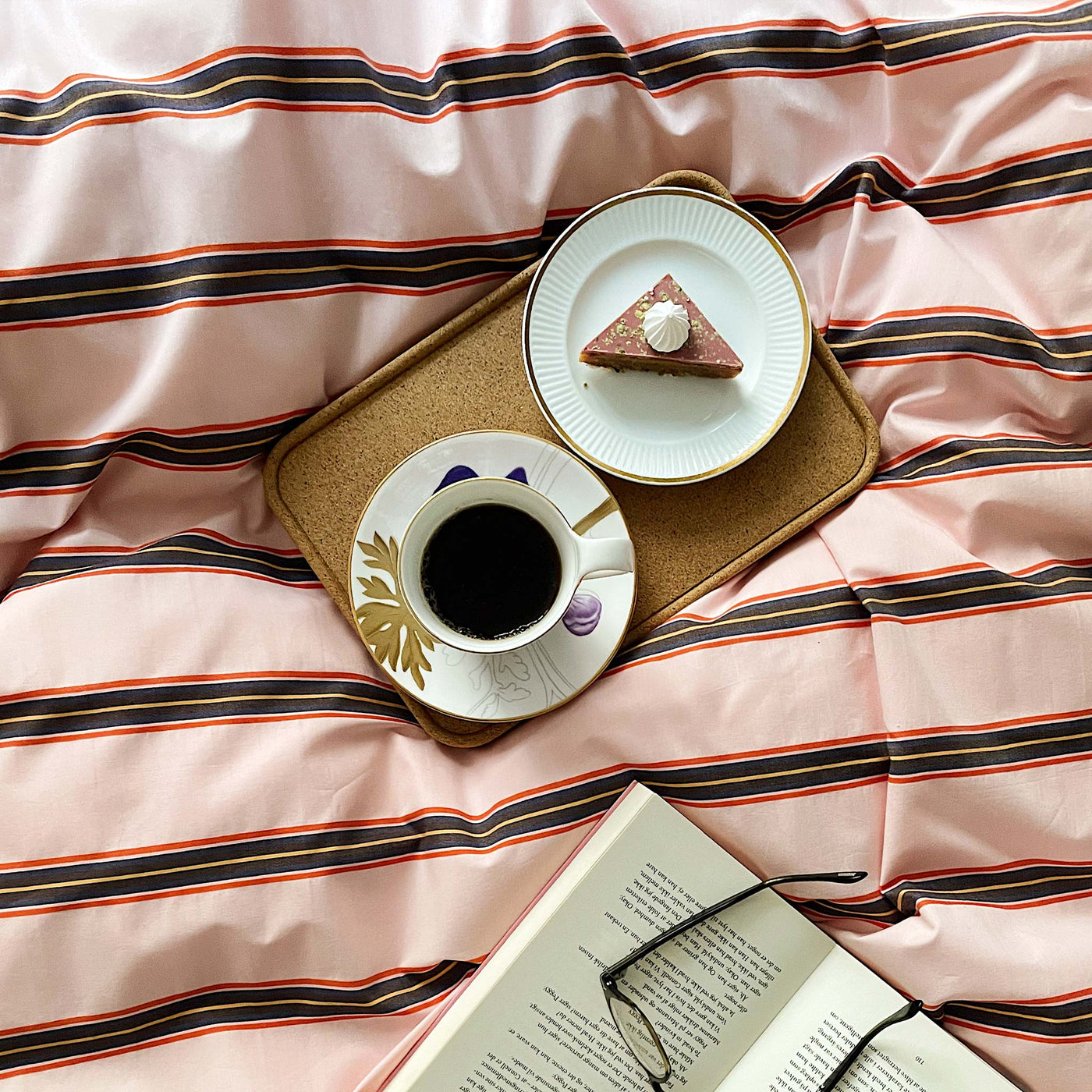 BOMULDSPERCALE Stribet sengetøj Pink dobby stripe
