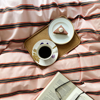 BOMULDSPERCALE Stribet sengetøj Pink dobby stripe
